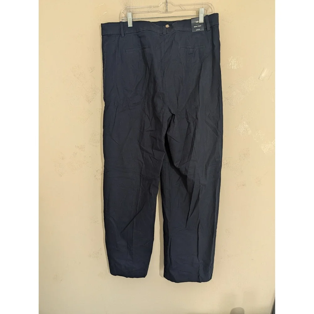J. Crew Remy Wide Leg Pants 14T Navy Linen Cotton High Rise Classic Office